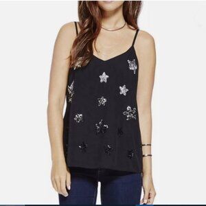 Women's TWO BY VINCE CAMUTO Tank Top Black Silver Sequins Stars Sz M EUC